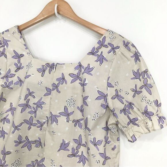 Senlis Anthropologie 100% Cotton Purple Cream Floral Puff Sleeve Blouse - Picture 8 of 15